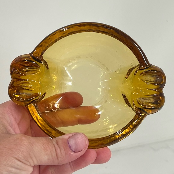 Mid-Century Modern Amber Heavy Glass Ashtray Trinket Dish - Picture 5 of 6